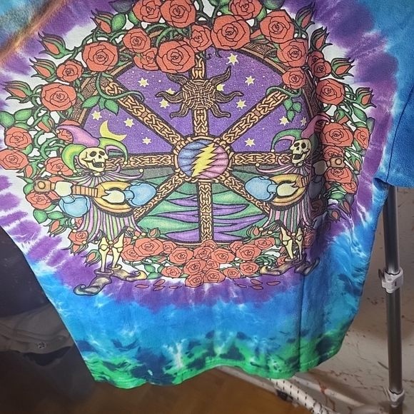 VTG Liquid Blue Grateful Dead 2000 Bears Roses Tie Dye Mandala T-Shirt Size M - Picture 4 of 6